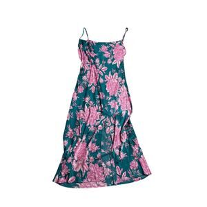 Paper Heart Teal Pink Floral Y2K Slip Midi Dress XS